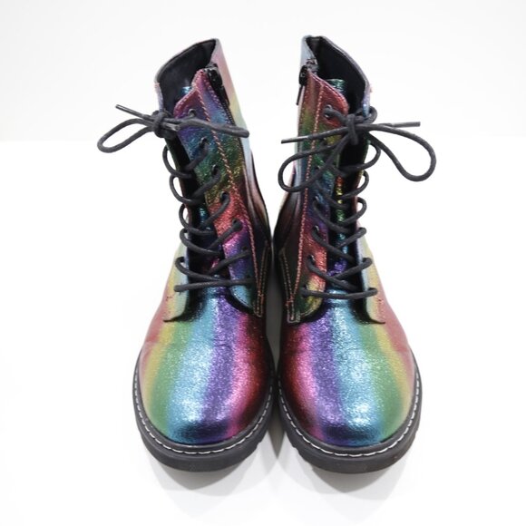 Sophia Taylor Maya Iridescent Rainbow Faux-Leather Combat Boots - Women's 6 - Picture 6 of 7